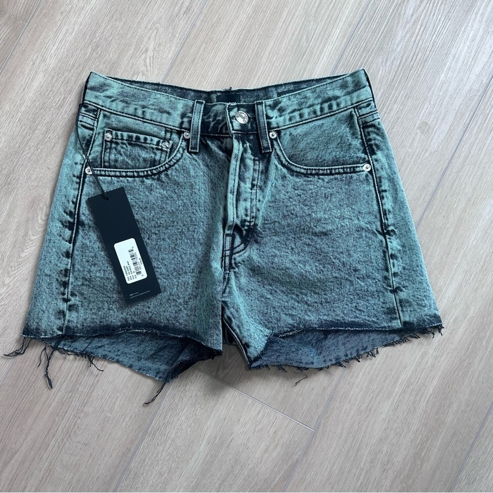 NWT EDWIN cai Anthropologie cut off denim shorts distressed mint black green 25